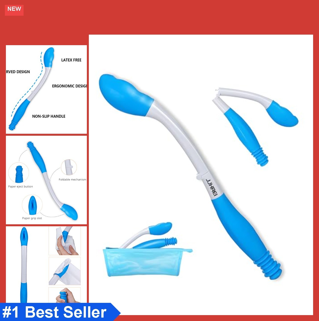 Foldable Long Reach Toilet Wipe Aid 15.75 Inch Comfort Self Wipe Wand Ergonomic