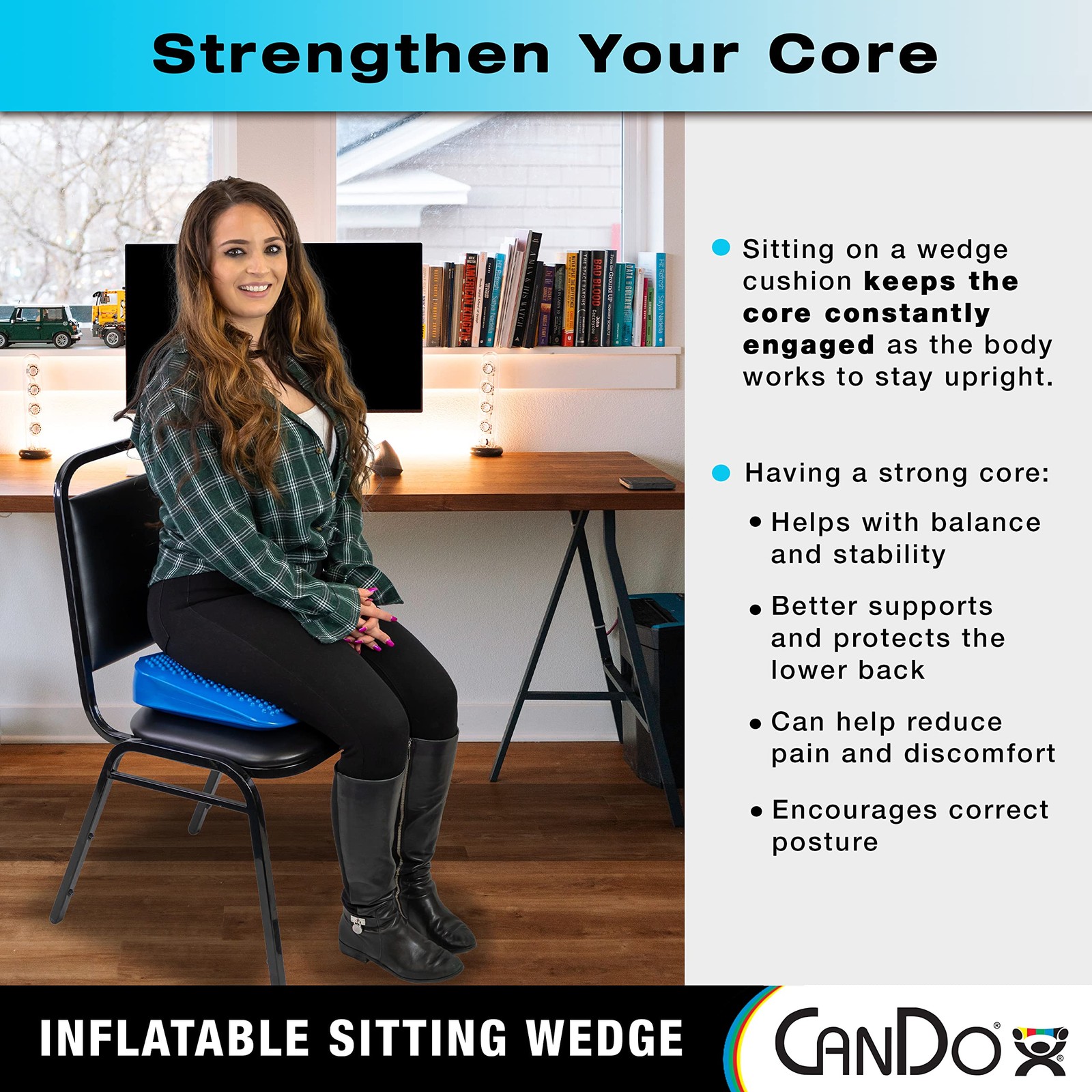 Cando Sitting Wedge Active Seat Wobble Cushion For Posture Back Pain Stress