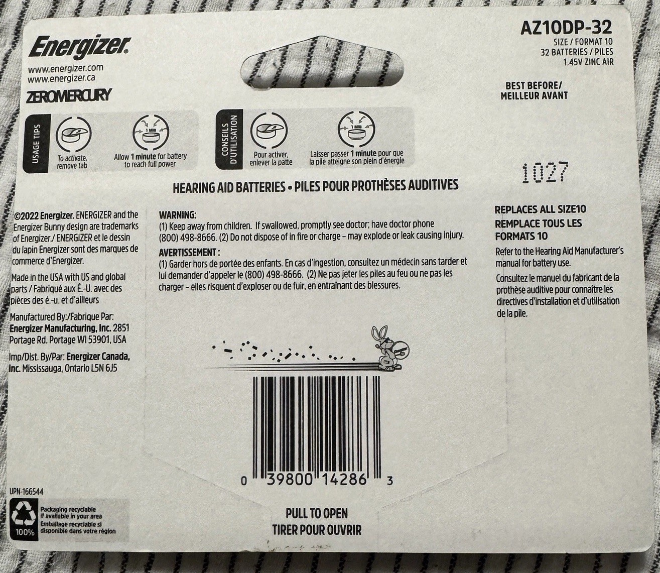 Energizer AZ10DP-32 Zinc Air Hearing Aid Batteries Size 10