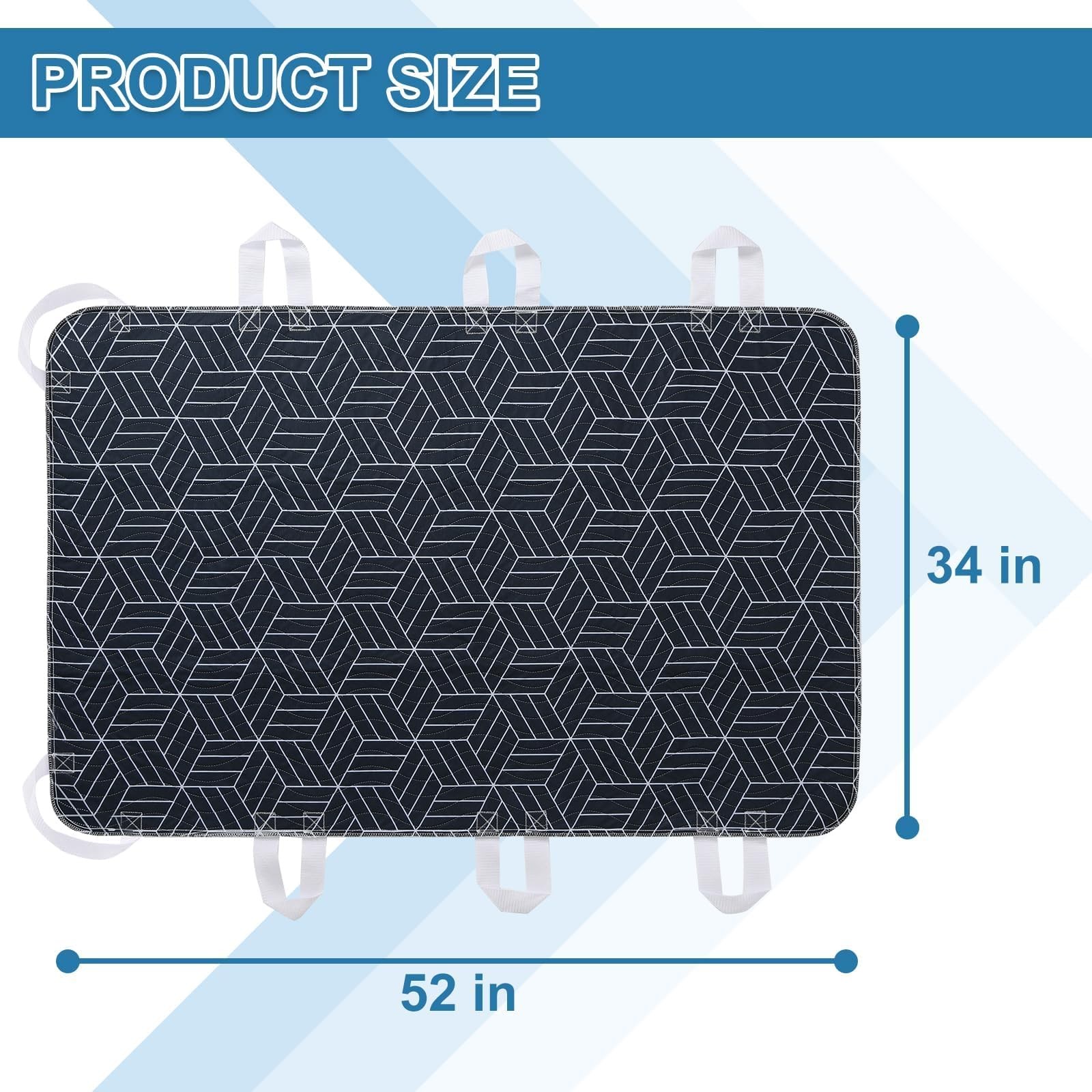 Positioning Bed Pads With 8 Handles Easy Repositioning 34×52 Inch Navy Blue
