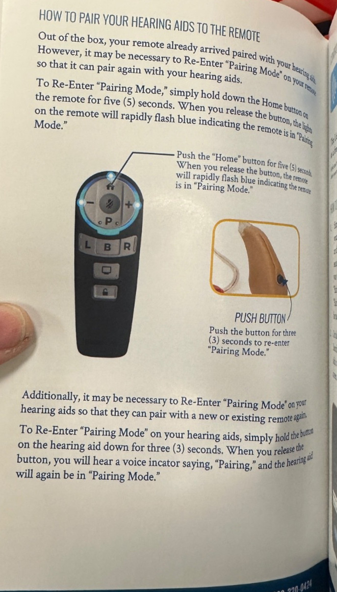 Listen Clear Replacement Remote Control for Hearing Aids KRS70, P/N 12040234D