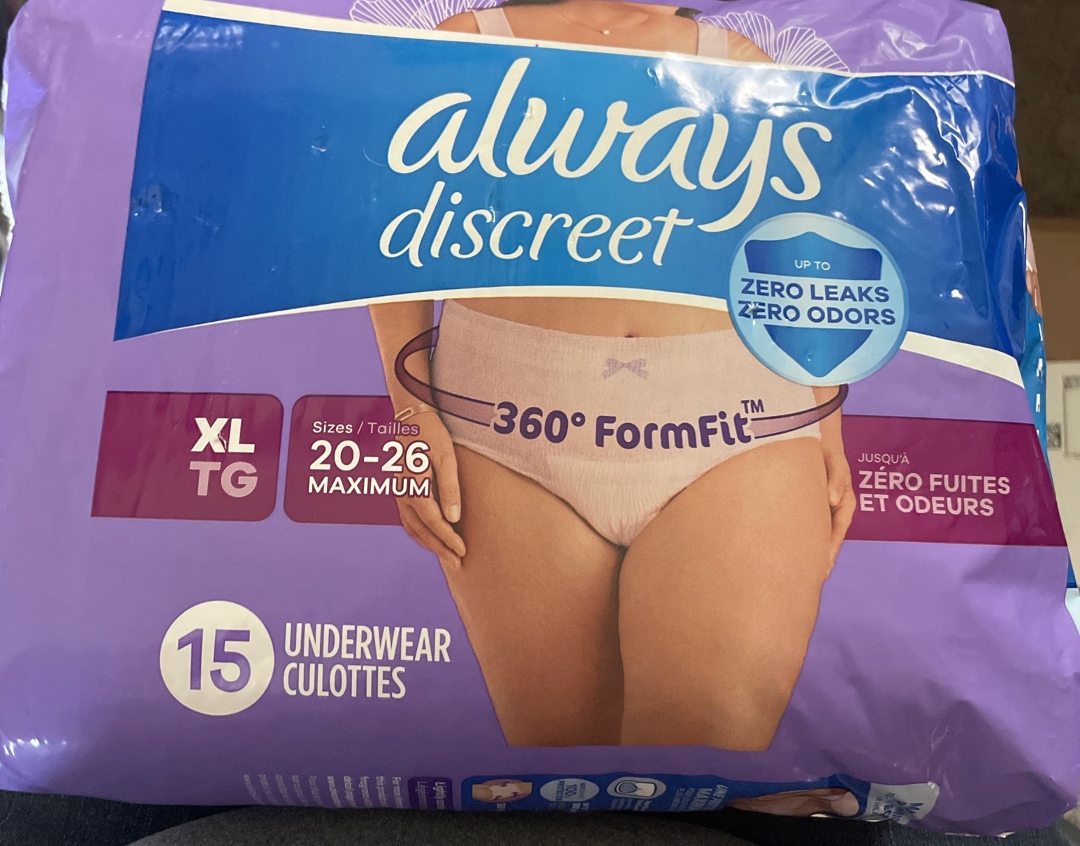 2 Packs Always Discreet Incontinence Underwear for Women Sz XL Max 15 Underwear