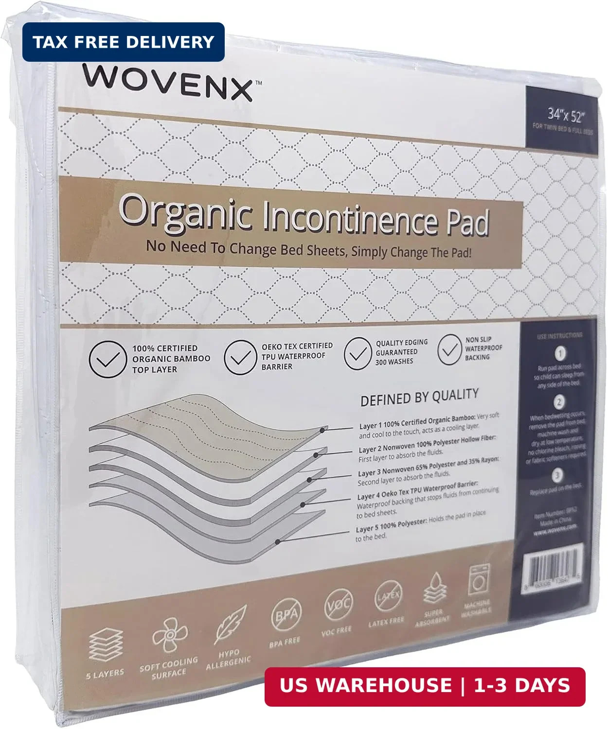 Organic Incontinence Pads for Kids & Toddlers – 5 Layer Waterproof Protectors fo