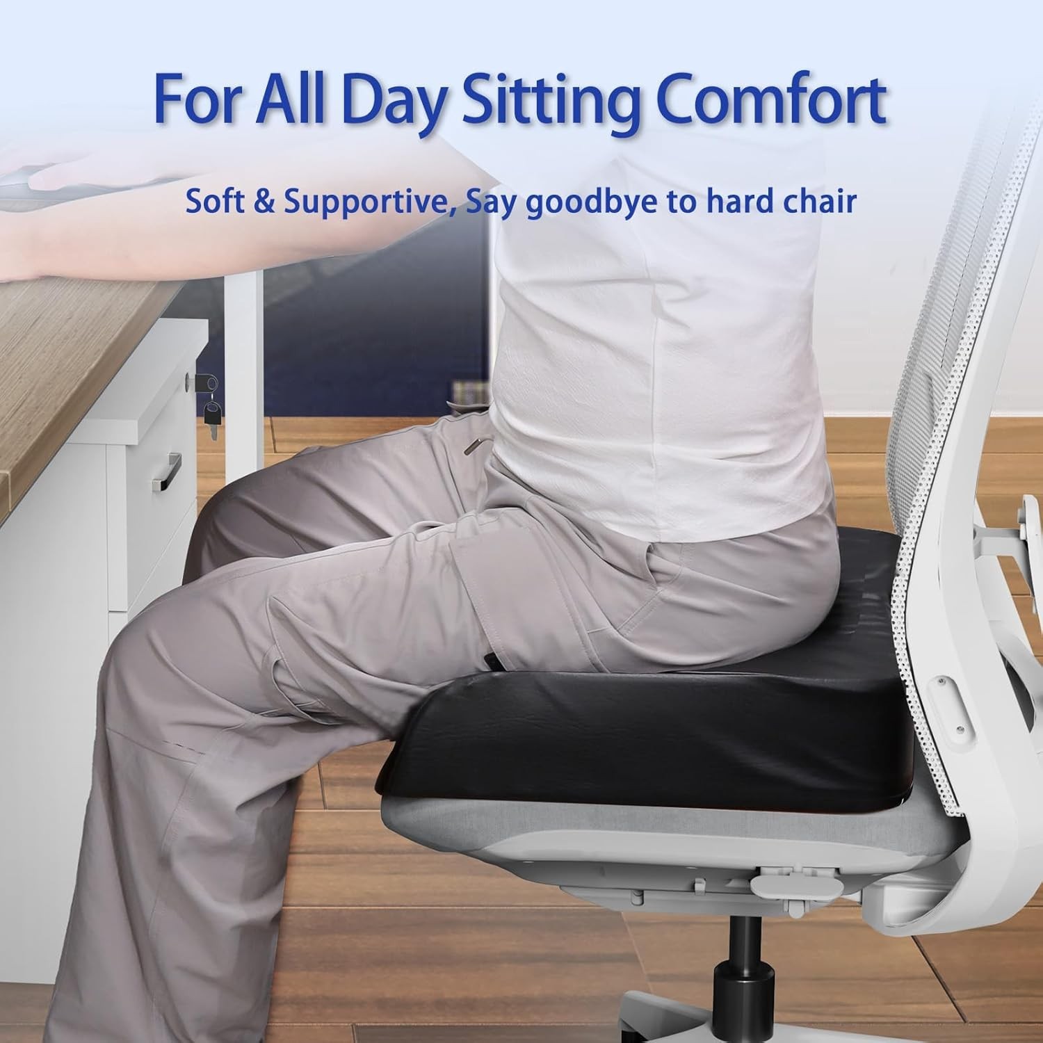 YOUFI Seat Cushion 4″ Memory Foam PU Leather for Sciatica & Back Pain 18x16x4″