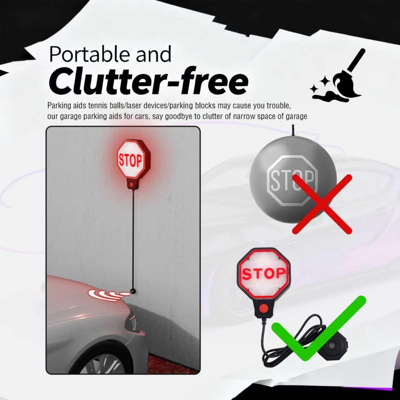 LED Garage Parking Aid Adjustable,Dual Power Garage Parking Sensor with LED Red/