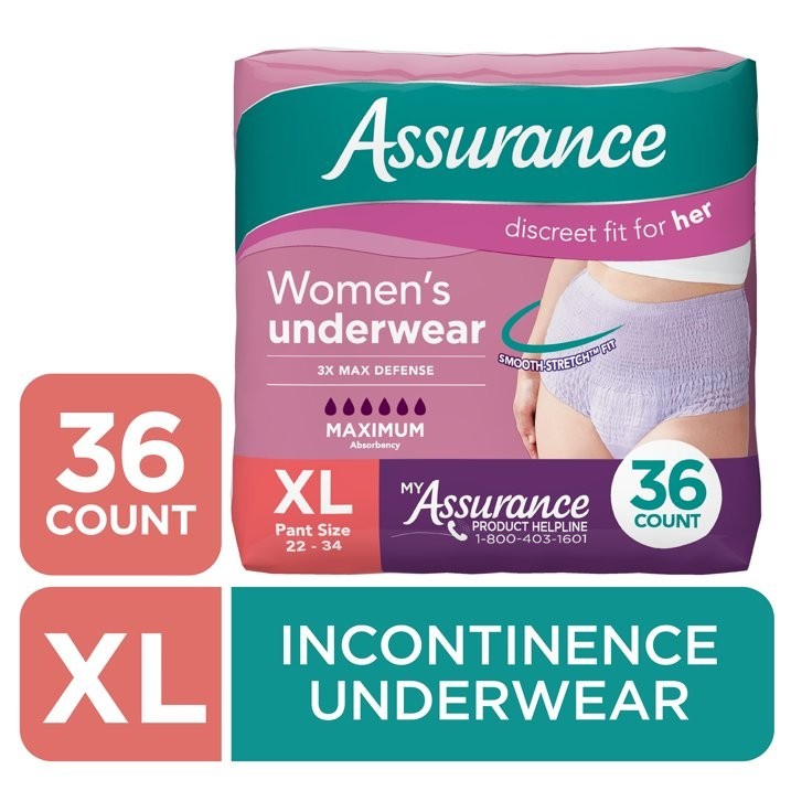 Assurance Women’s Incontinence & Postpartum Underwear XL Maximum Absorbency 36Ct