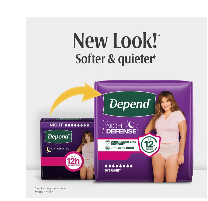 Depend Night Defense Incontinence Underwear for Women, Adult Diapers,M, 60 Count