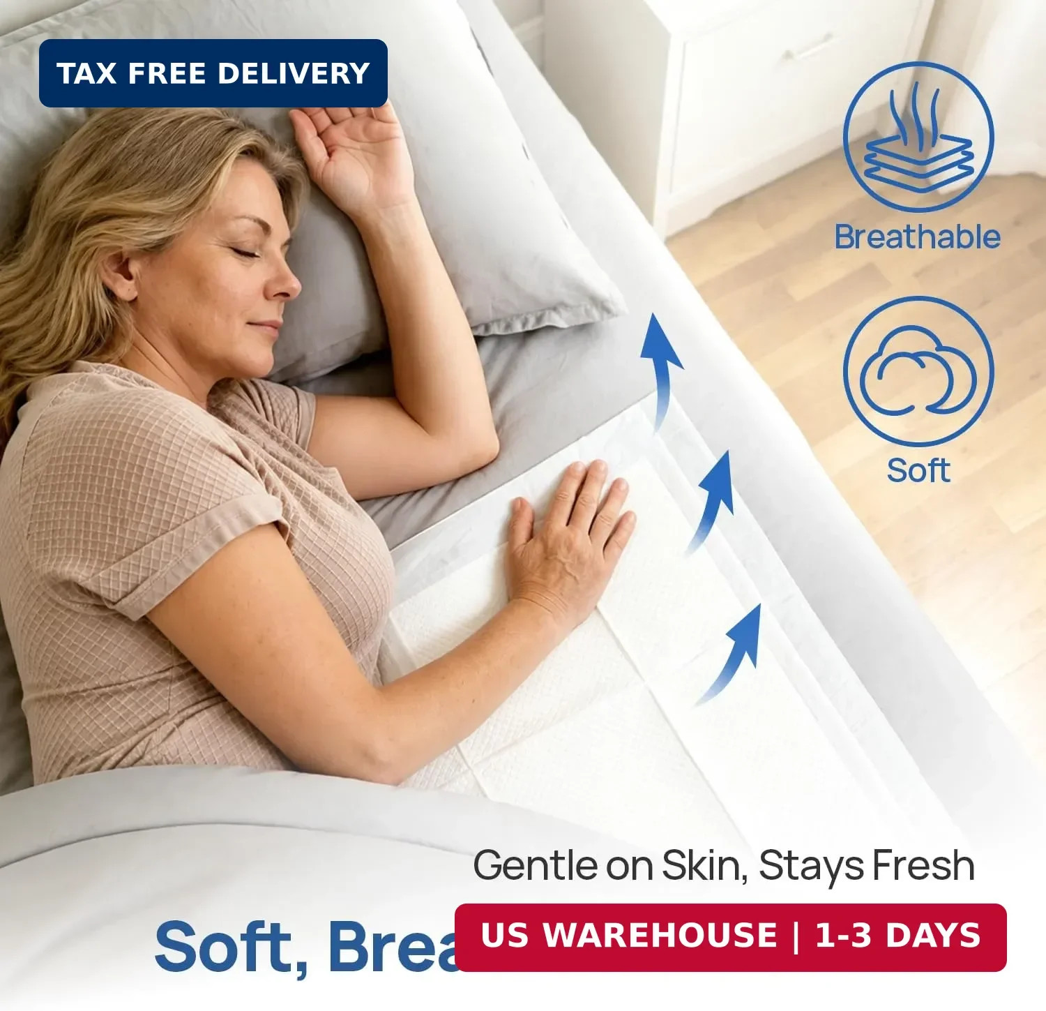 SUNKISS Disposable Underpads 30″ x 36″, Super Absorbent Incontinence Bed Pads wi