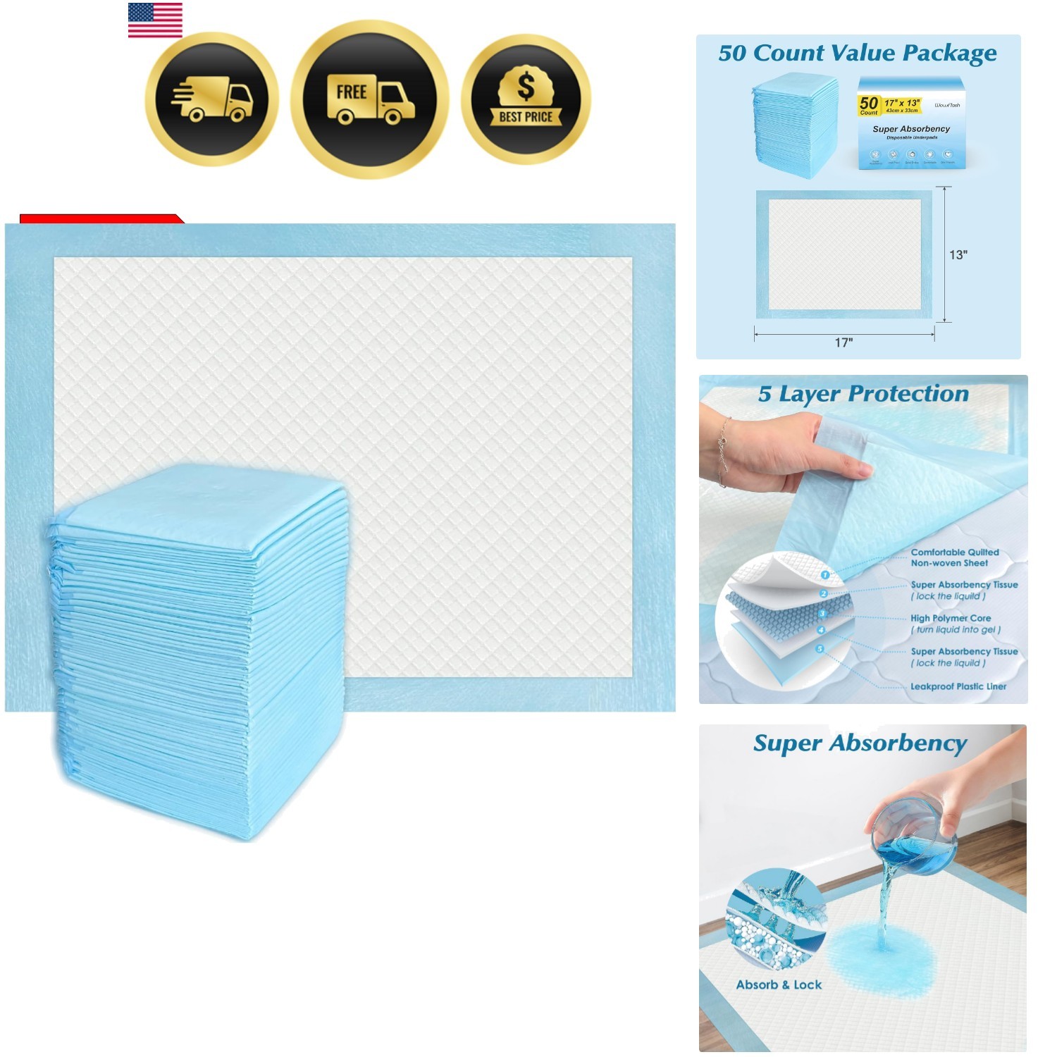 Super Absorbency Disposable Diaper Pads for Baby, Puppy and Adults, Disposabl…