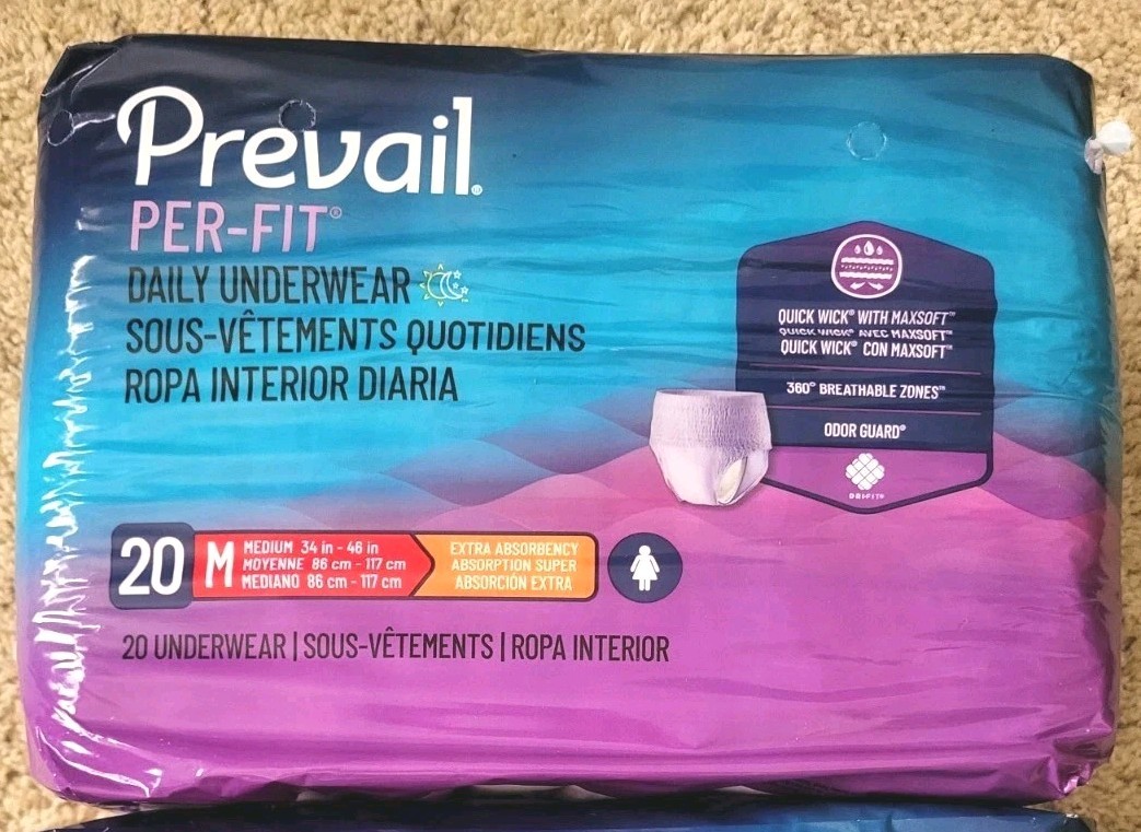 20 Count Prevail Per-Fit Adult Briefs Diapers Medium Extra Absorbency