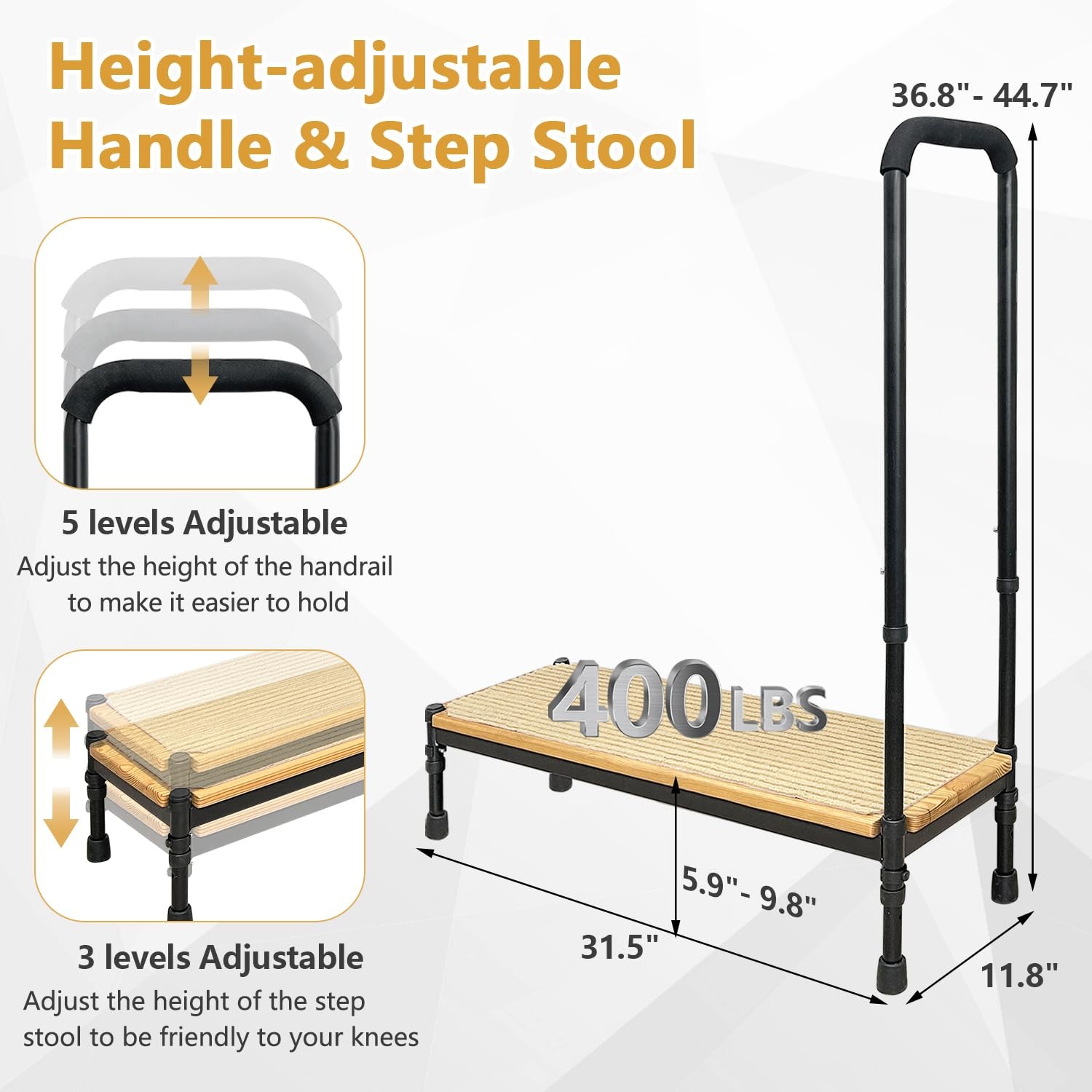 Bed Step Stool with Adjustable Handle for Elderly, Medical Step Stool for Bed…
