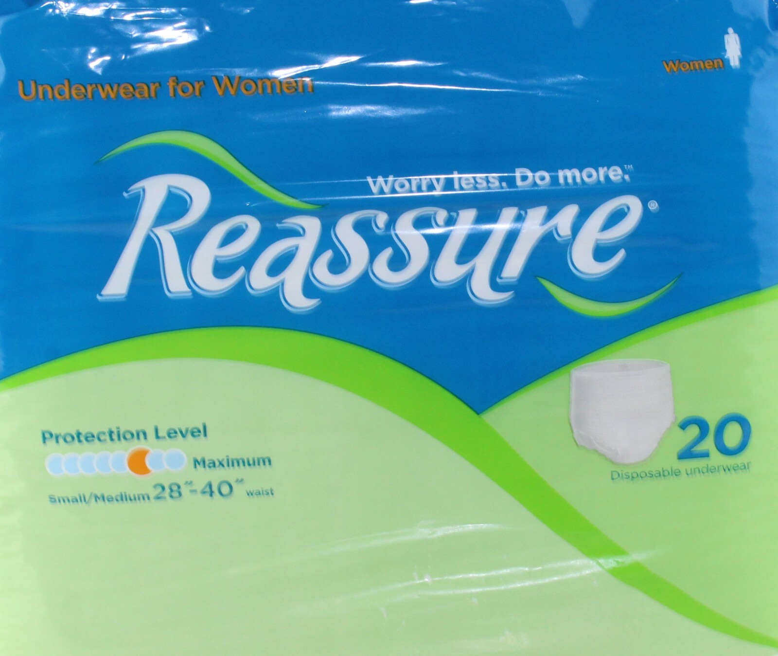 Reassure Small / Medium Disposable Underwear for Women 20 Count 28″ – 40″ Waist