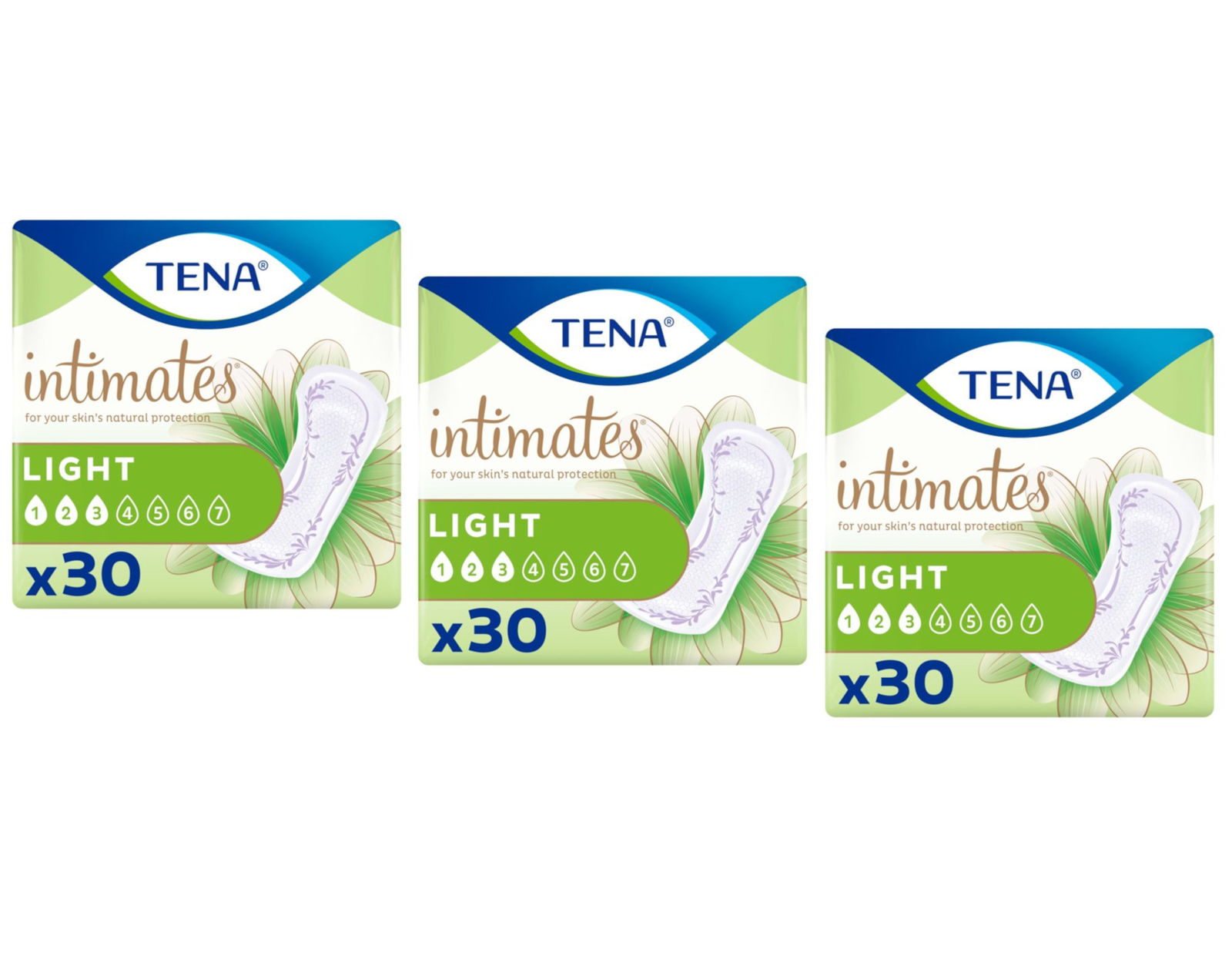 3 Pack of Tena Intimates Ultra Thin Light Incontinence Pad Regular, 30 Count