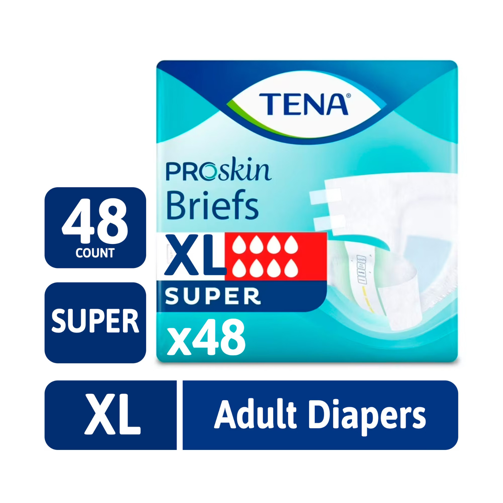 TENA ProSkin Adult Diapers XL 48 Ct Briefs Super Absorbency Heavy Overnight Leak