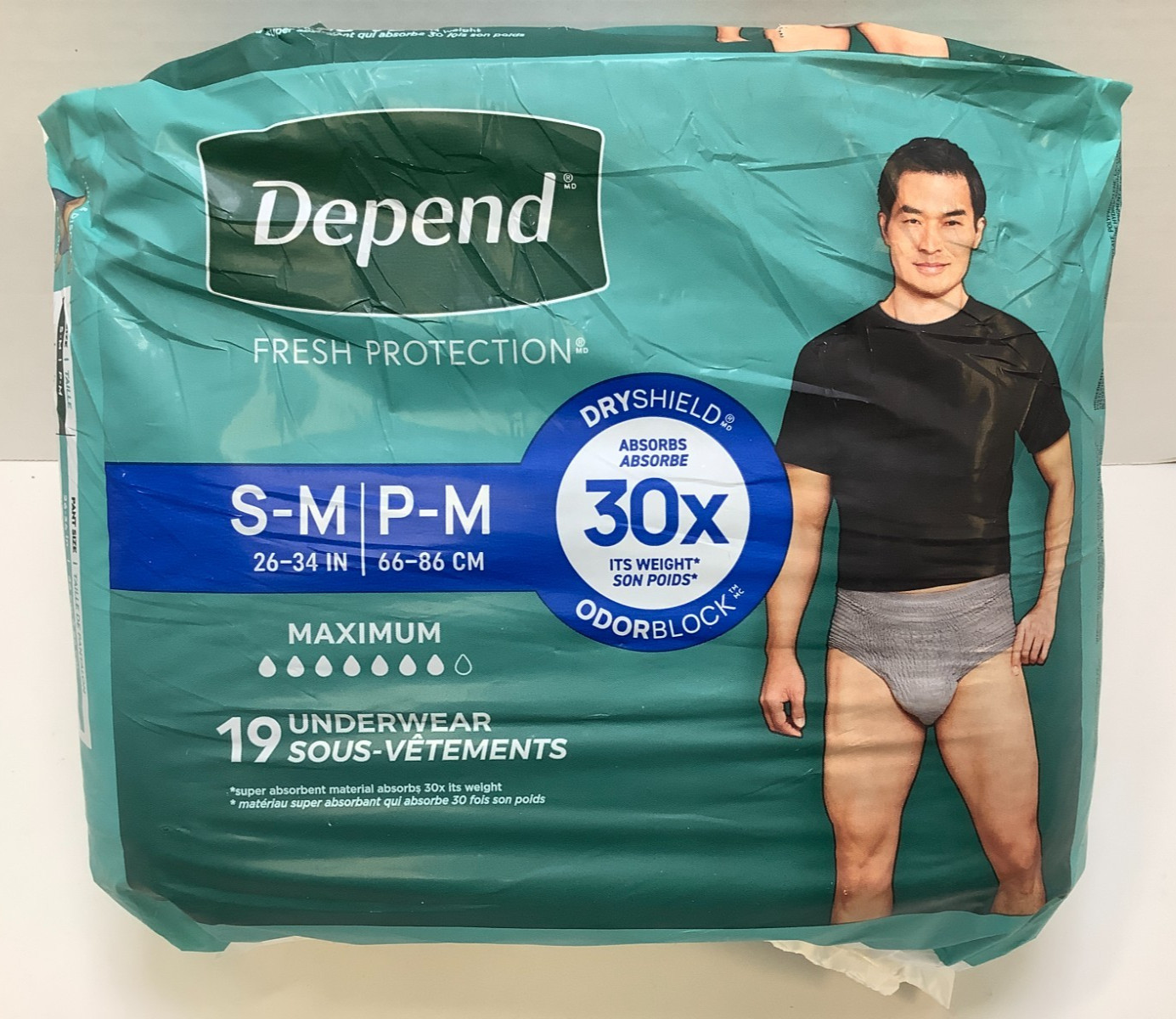 Depend Fresh Protection Mens Adult Incontinence Underwear, S/M, 19ct