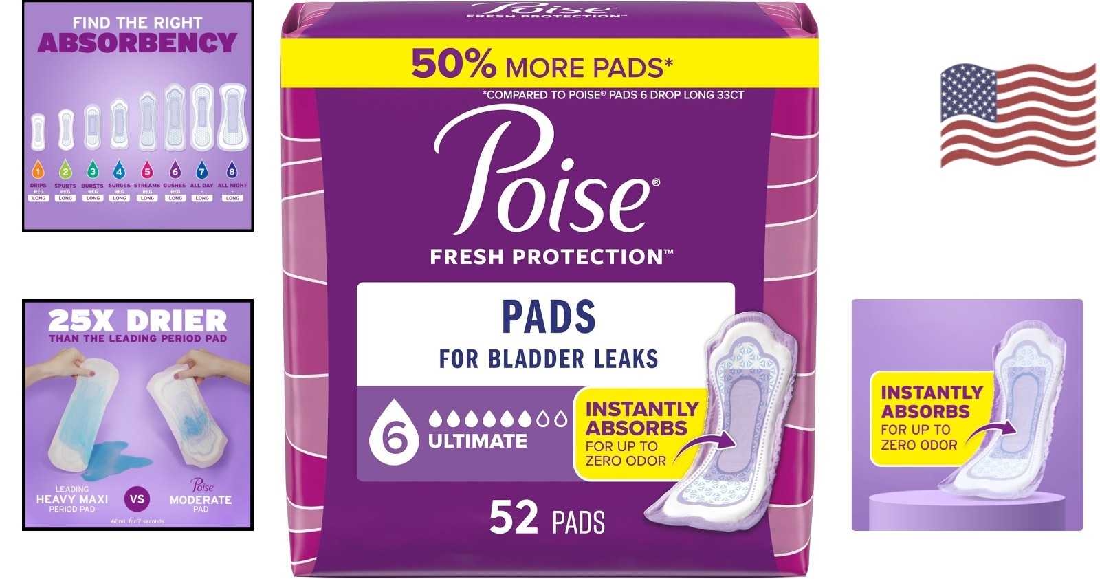 Regular Length Incontinence Pads – 52 Count with 12-Hour Odor Neutralization