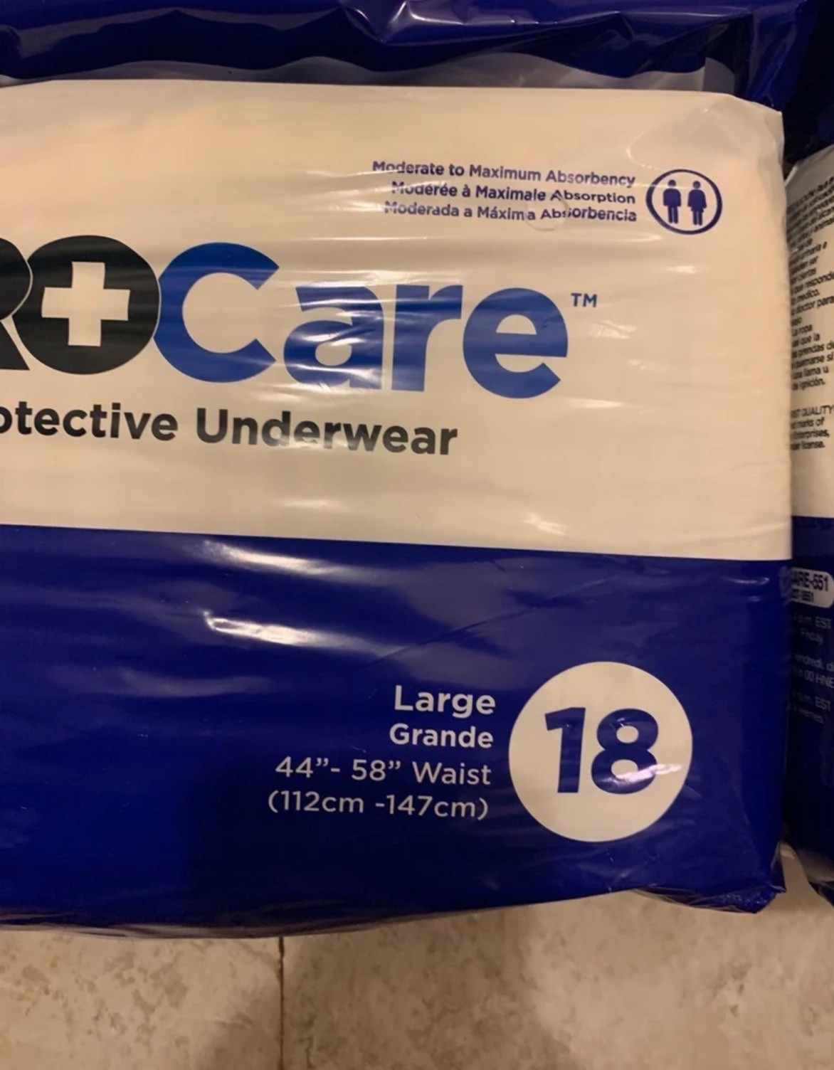 Lot of 72 ProCare Protective Underwear Adult Diapers Large Size 44″ To 58″