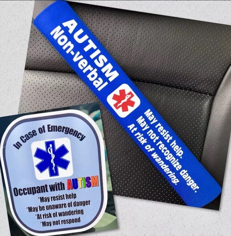 Autism Non-Verbal – Medical Alert Seat Belt Cover and Window Decal Set
