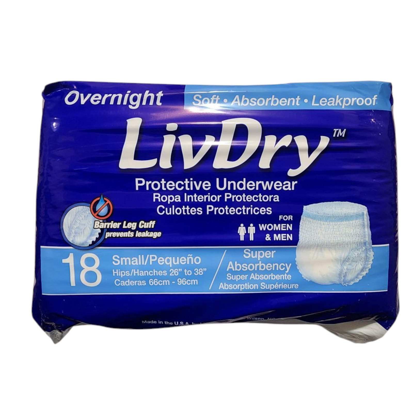 LivDry Adult S Incontinence Underwear Leak Protection Small,18-Pack