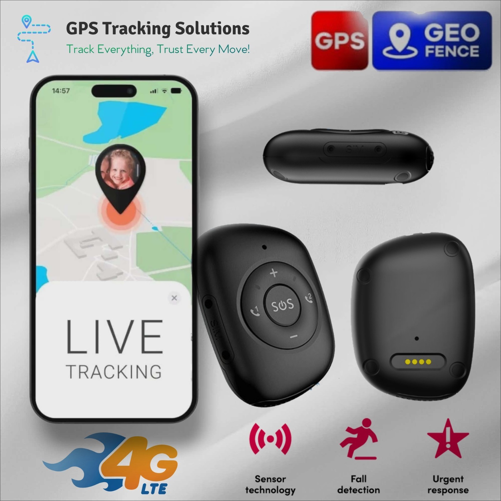 Smallest 4G Emergency Personal Medical Alarm Alert Pendant Elderly Seniors Kids