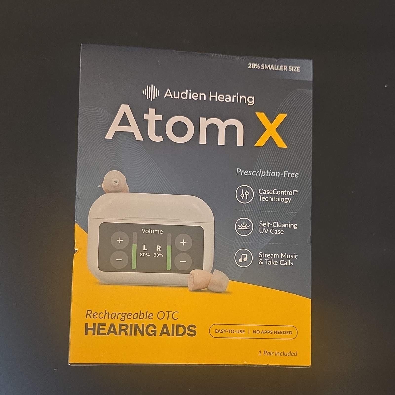Audien Hearing Atom X IIC Rechargeable Bluetooth Hearing Aids w/ Charging Case