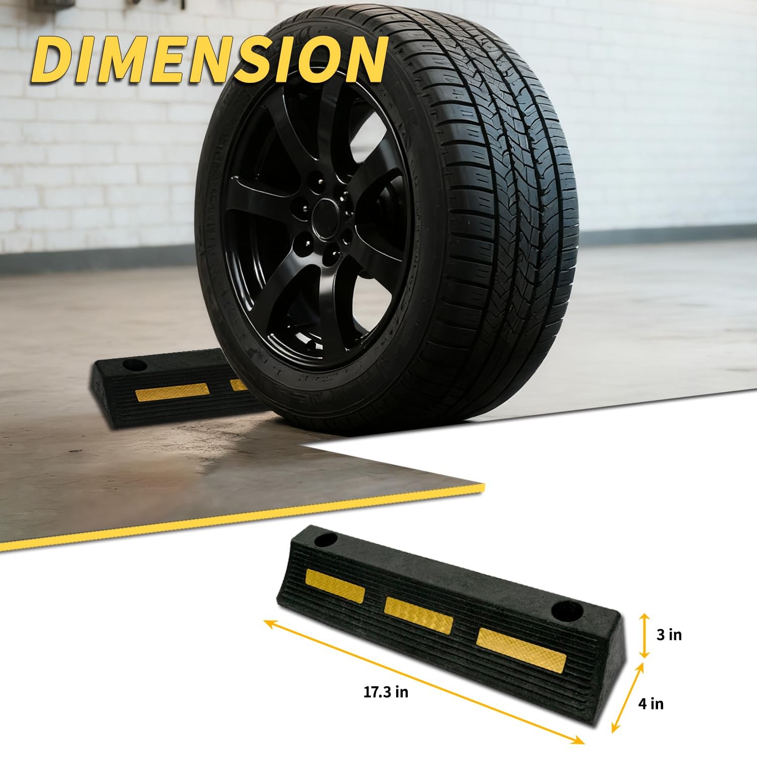 2 Heavy Duty Rubber Wheel Stops Parking Stopper Garage Aid 17 Inch Durable High