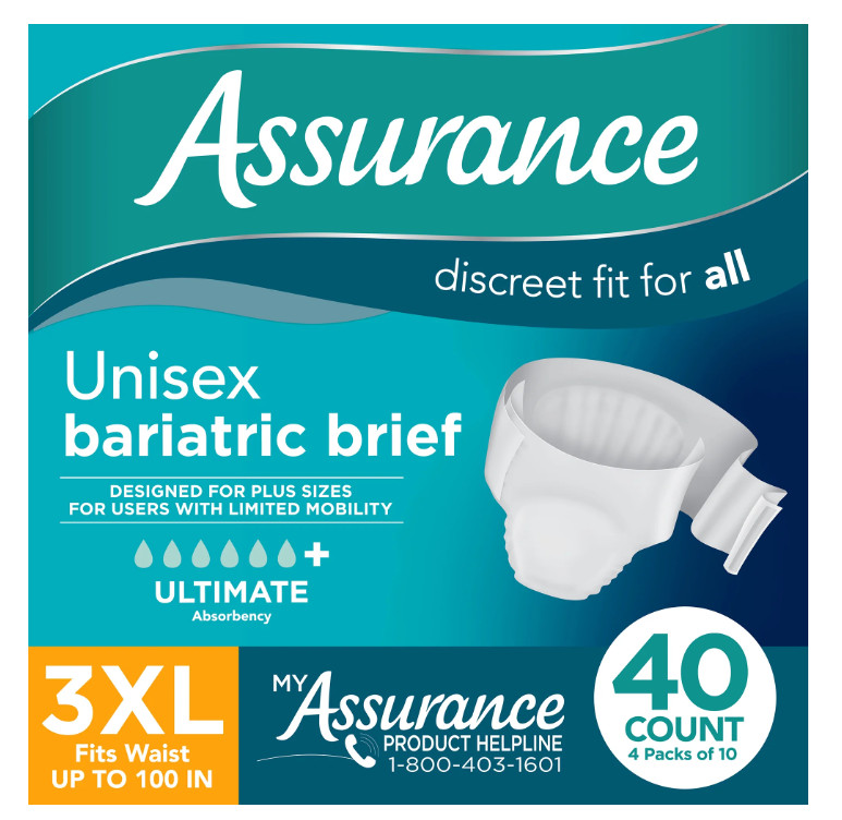 Assurance Bariatric Incontinence Briefs with Tabs 40ct Maximum
