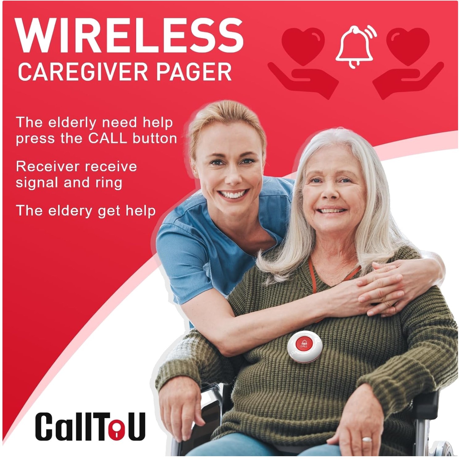 Caregiver Pager with 2 Wireless Call Button for El
