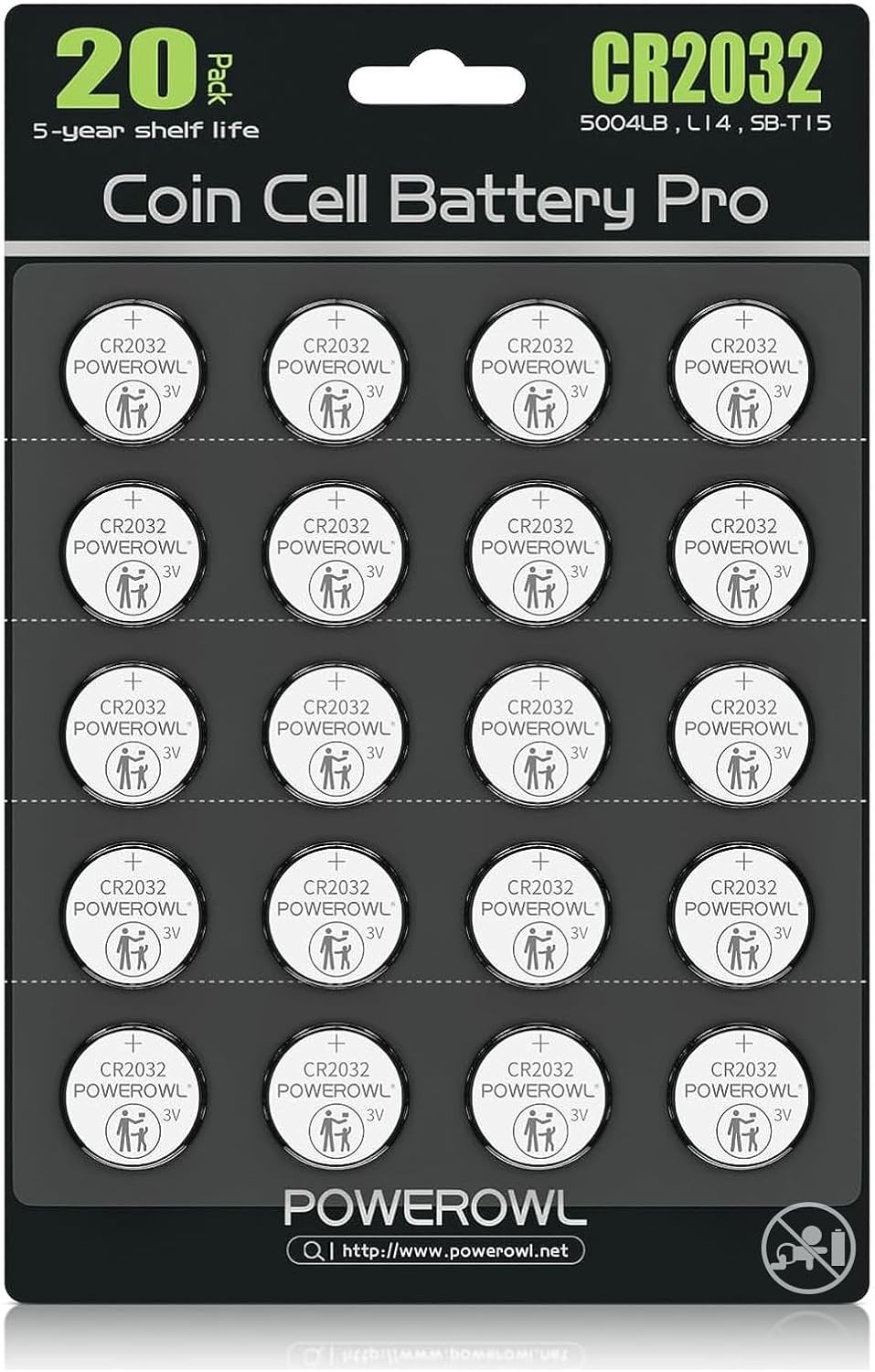 POWEROWL High Capacity CR2032 Battery (20-Pack) 3v Lithium Batteries, 20