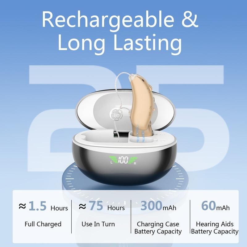 Digital RIC Hearing Aids, Both, Charging Box, Beige, Clear/Nature/Simple I.48