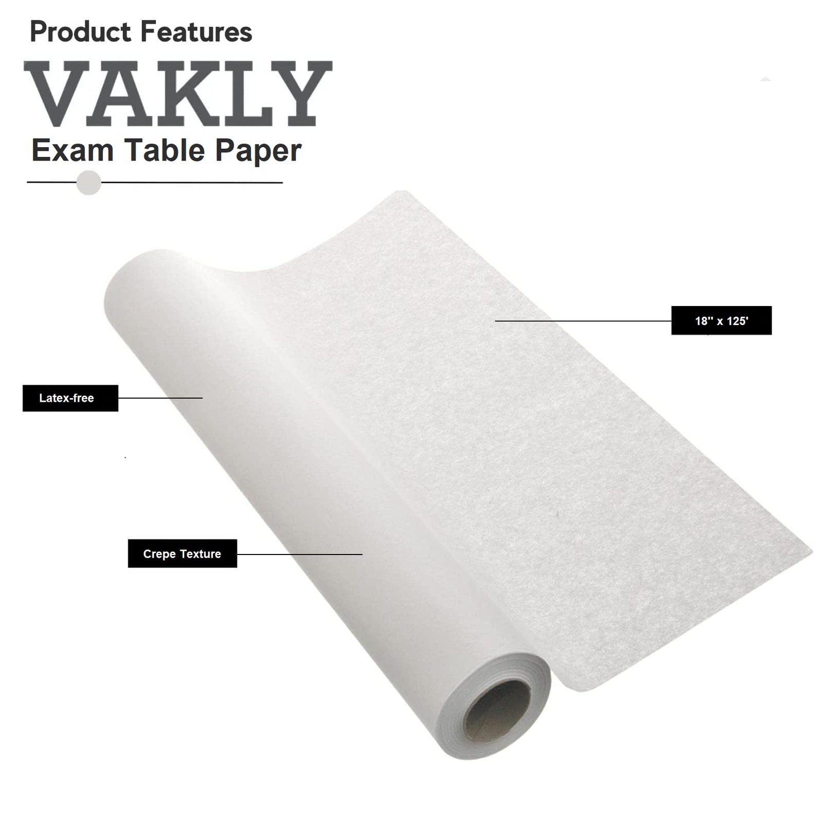 Exam Table Paper – 18”x125’ Disposable Standard White Crepe – Paper Rolls for S