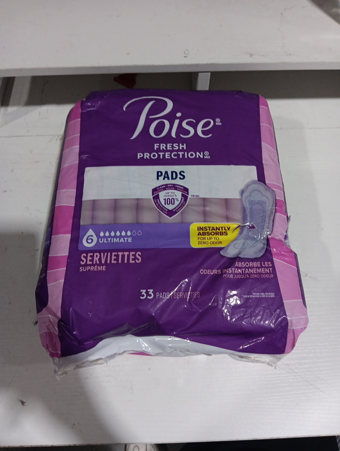 Poise Ultimate Absorbency Incontinence Pads Regular Length – 33 Count – Open Box