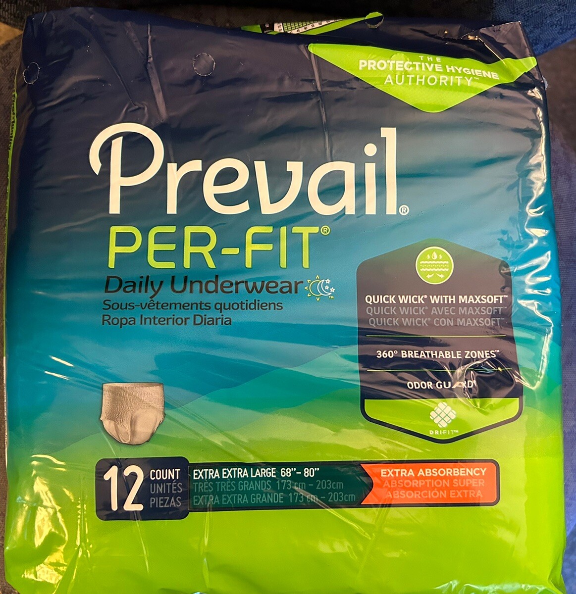 J14 3 New Prevail Per-Fit Daily Underwear XXL”68-80″ 12 Packs Extra Absorbency