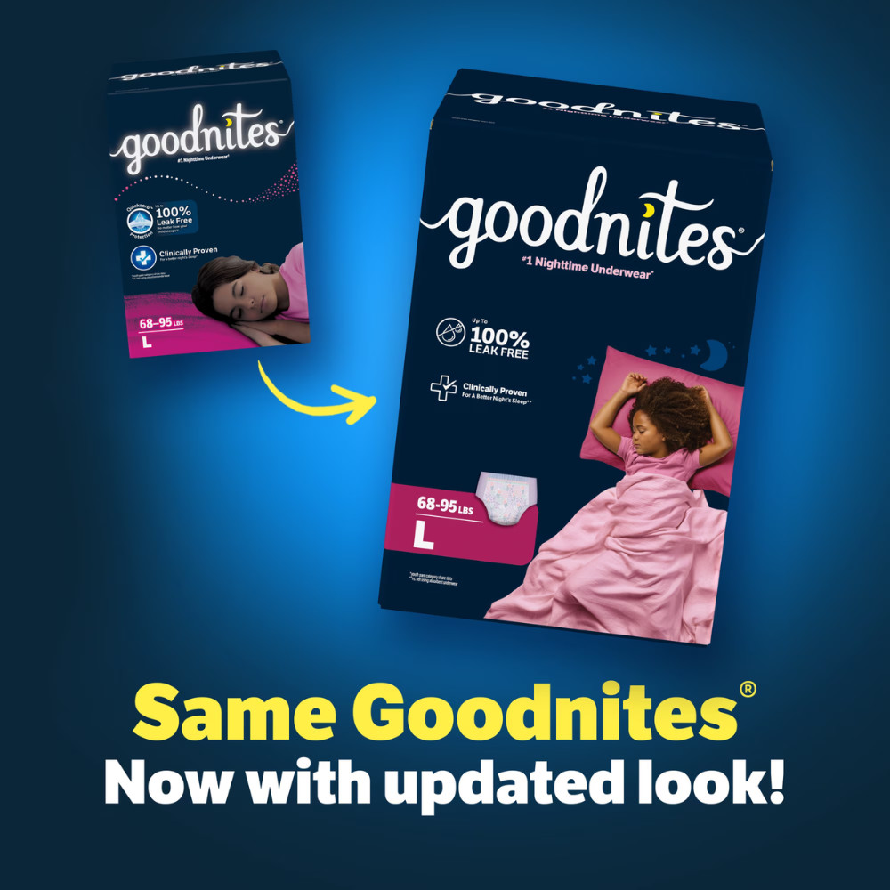 Goodnites Girls Nighttime Bedwetting Underwear, Size L, 68-95 lbs, 34Ct Pull Ups