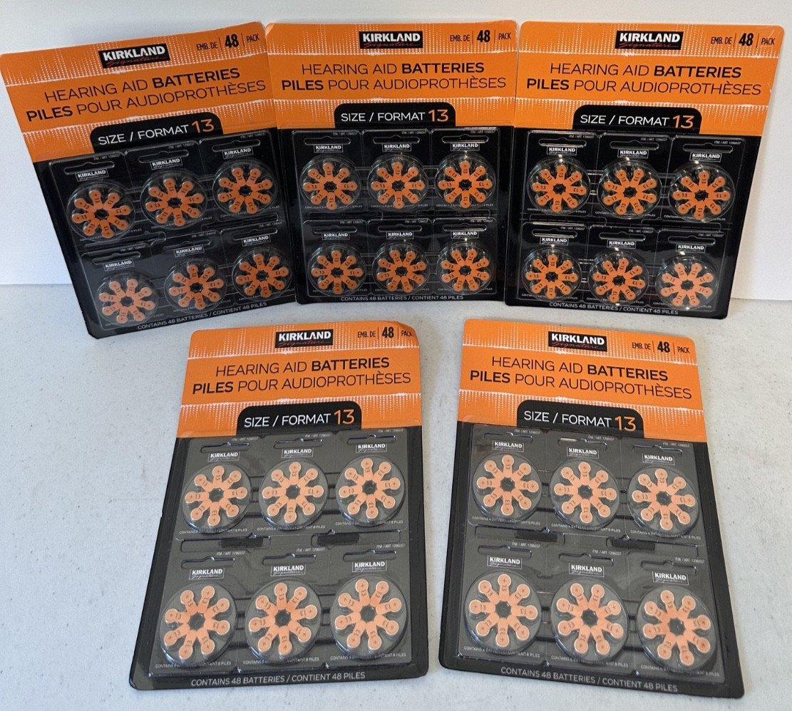 5 packs Size 13 Hearing Aid Batteries Kirkland Costco orange NEW SEALED 240 1.45