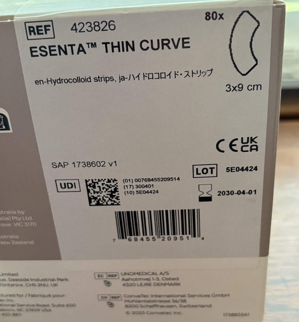 2 Sealed Boxes 160 Count Convatec 423826 Esenta Thin Curve Strips 3x9cm Exp 2030