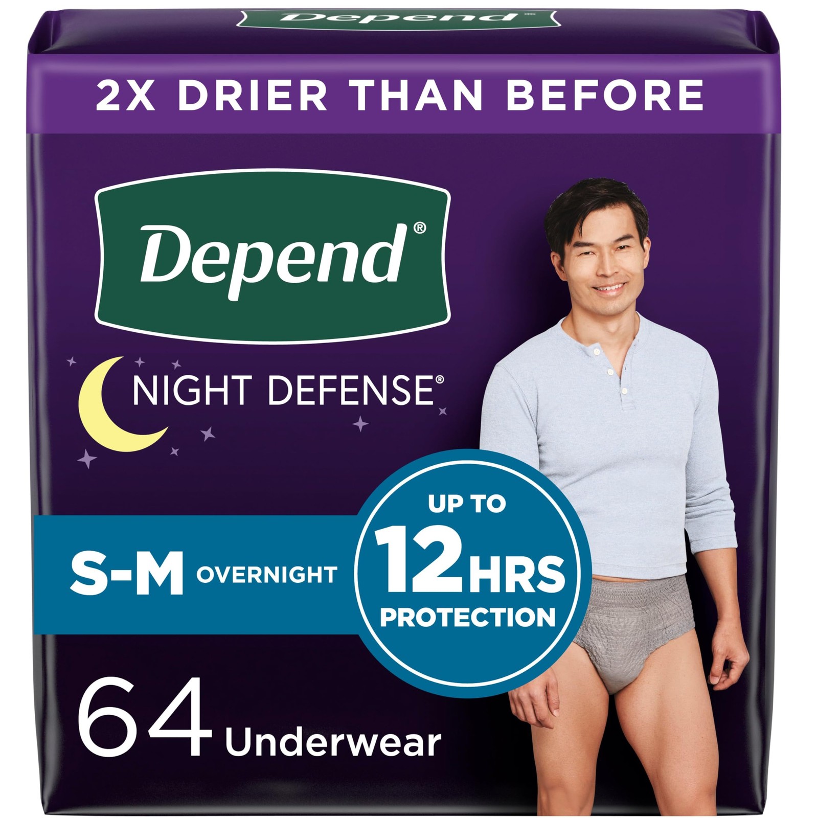 Depend Night Defense Adult Incontinence Underwear for Men Grey 64 Count