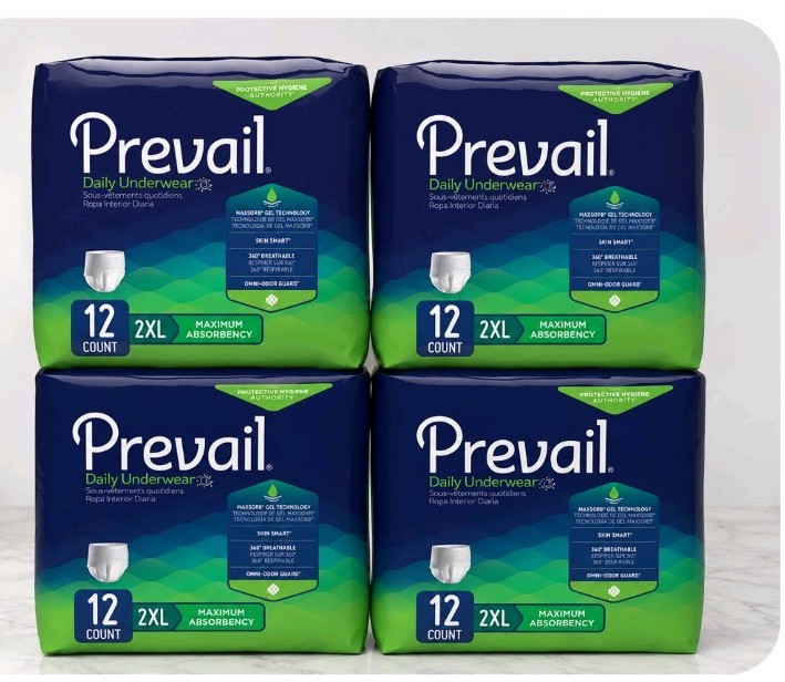 Prevail Daily Underwear 2XL Full factory case of 48 count (4 packs of 12).