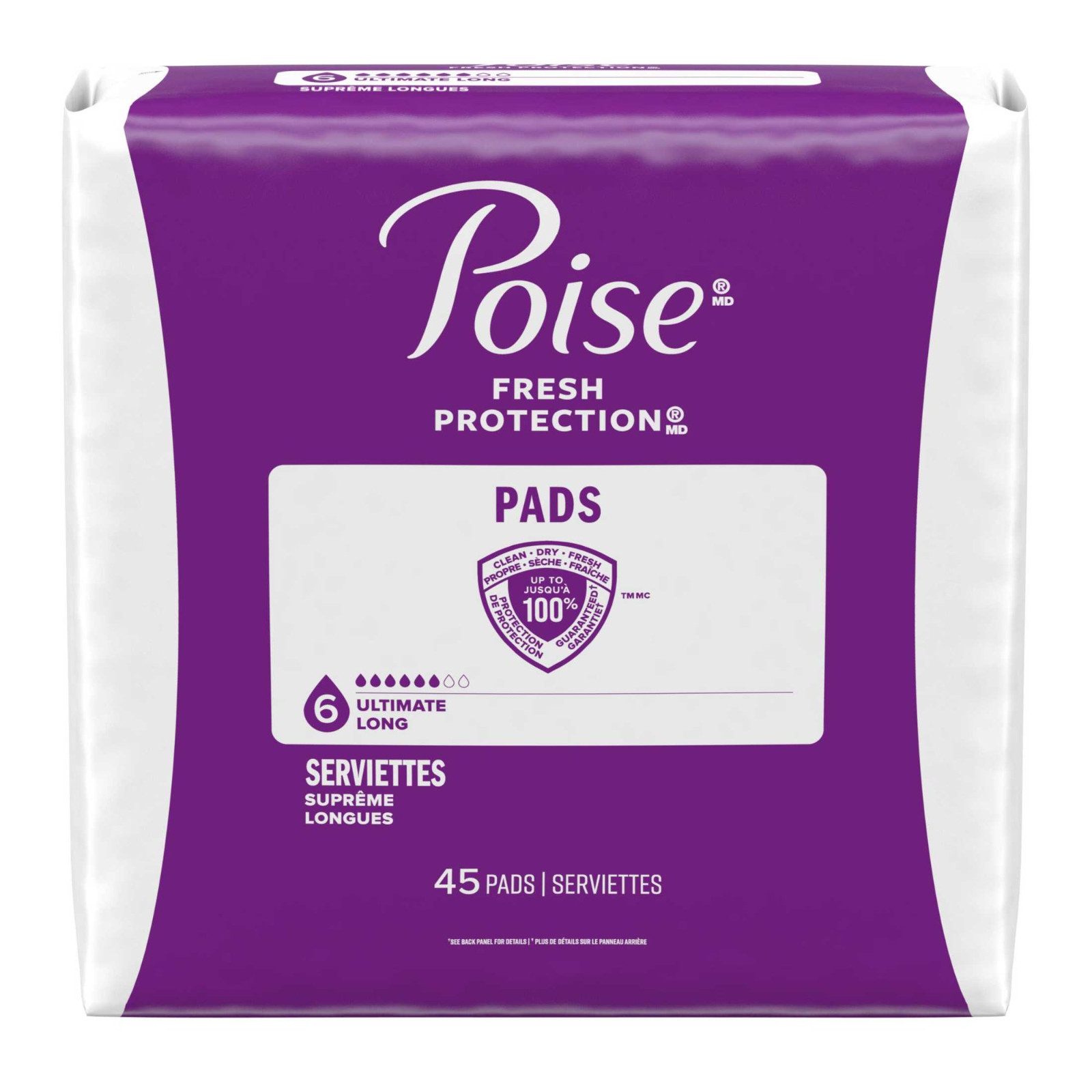 90 Ct Poise Incontinence Pads for Women, 6 Drop Ultimate Absorbency, Long Length