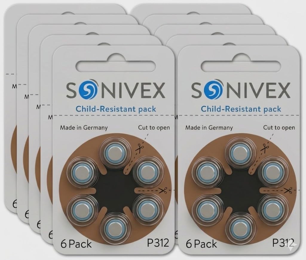 SONIVEX® Size 312 Hearing Aid Batteries, PR41, Zinc-Air, Mercury Free, Orange
