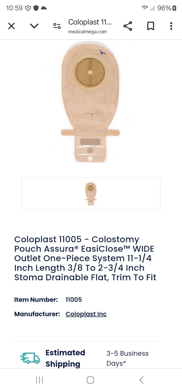 Coloplast PC Drainable Ostomy Pouch 11005 Easiclose Wide Outlet 11 1/2