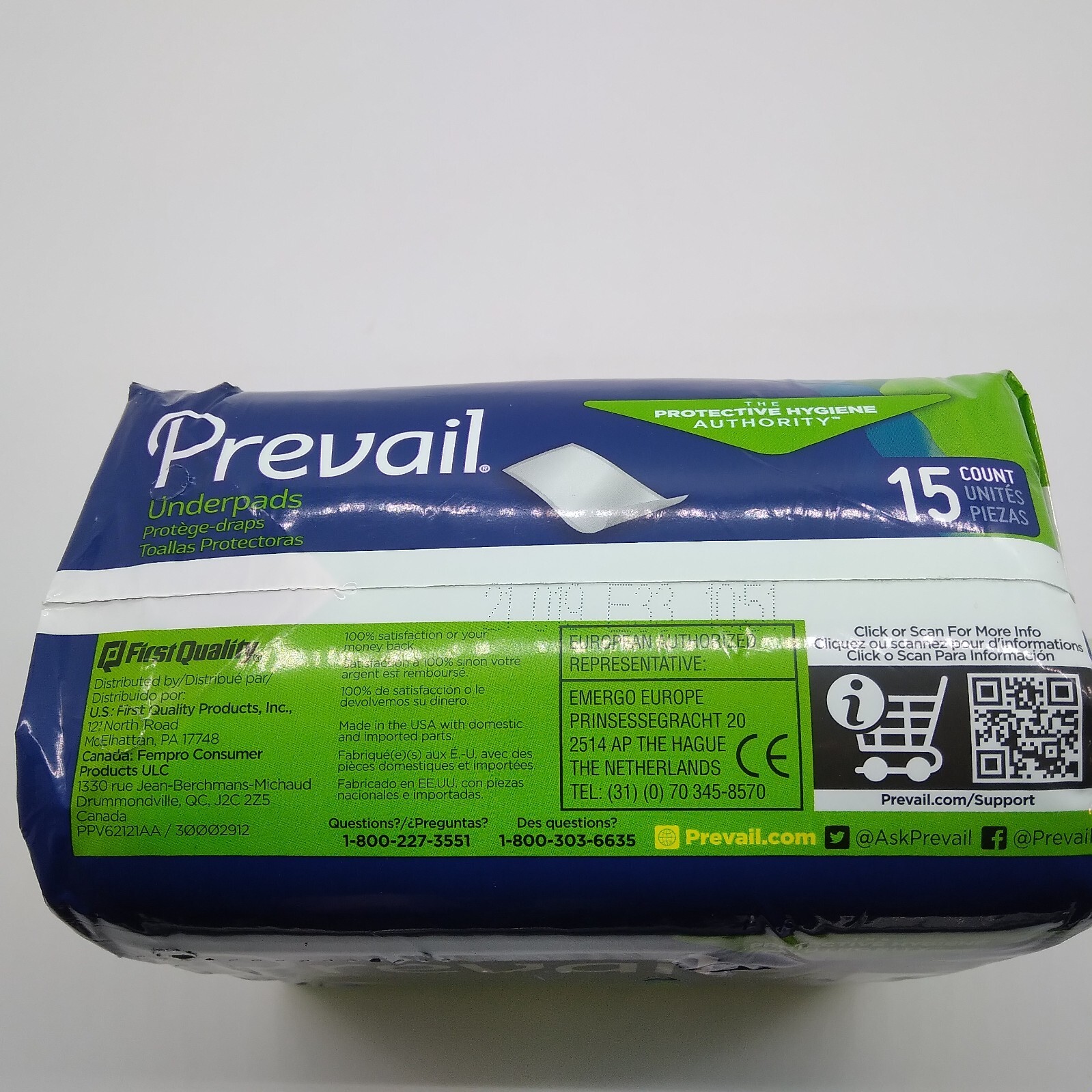 Prevail Underpads Size large, 15 Count, moisture proof barrier, extra strong