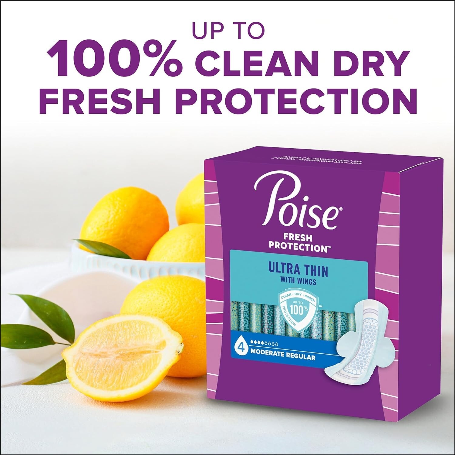 Poise Ultra Thin Incontinence Pads for Women, with Wings, Postpartum Pads, Moder