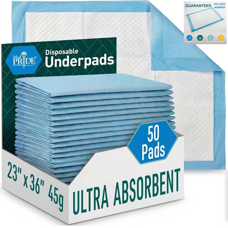 Disposable Chux Pads 23In X 36In Incontinence Underpads for Adults Kid Pet 50 ct