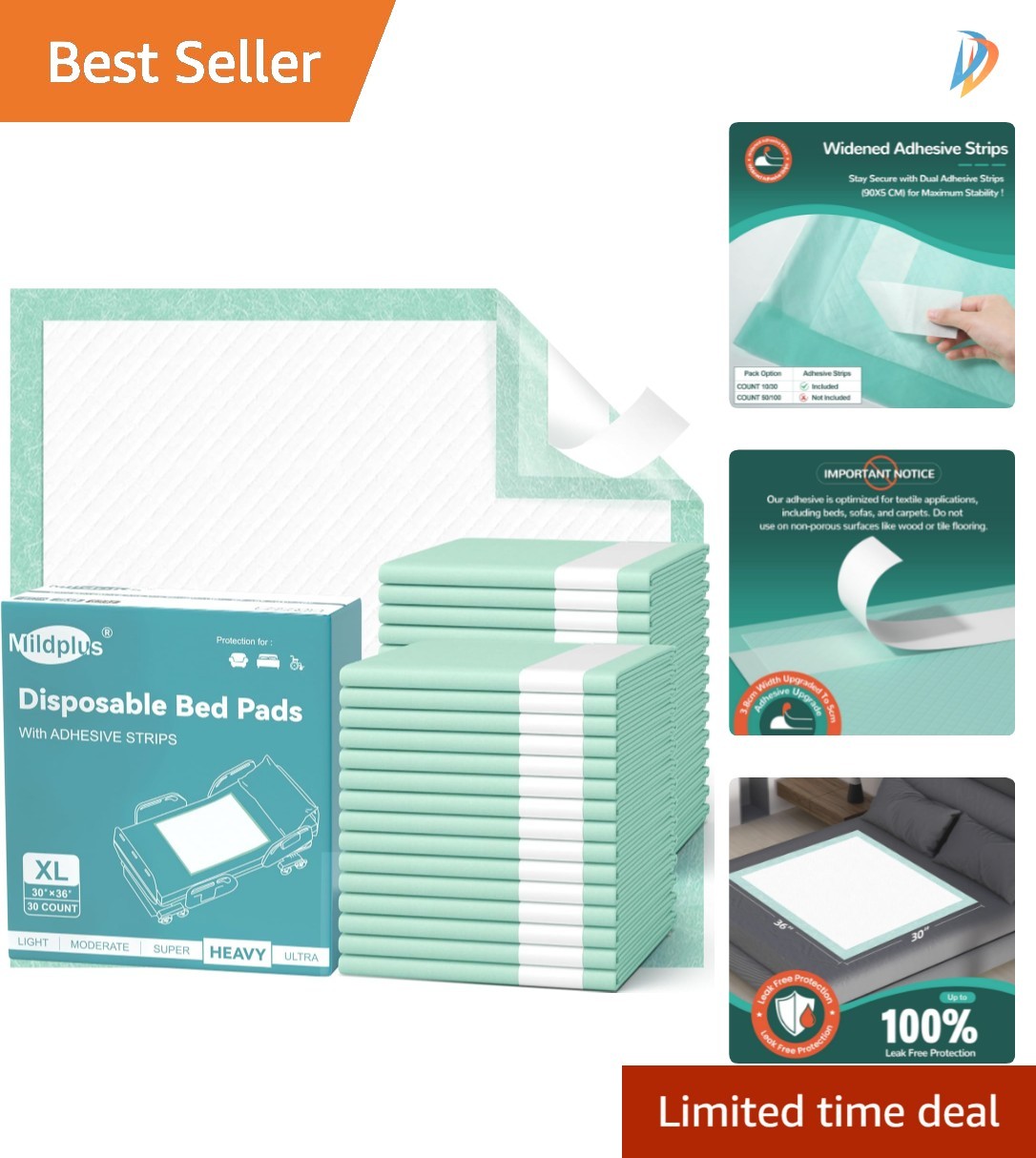 30 Count Extra Large Disposable Bed Pads 30”X36” for Incontinence Management
