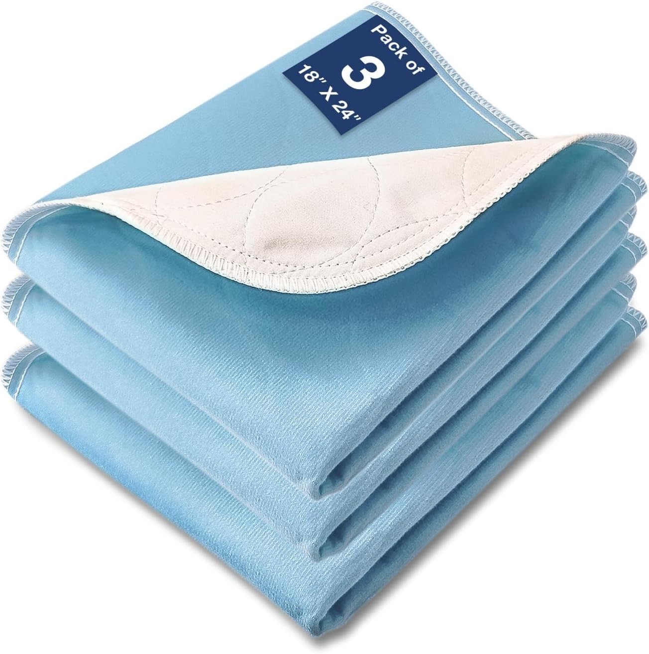 Washable Waterproof Underpads, 24″x18″ – 3 Pack for All-Age Protection