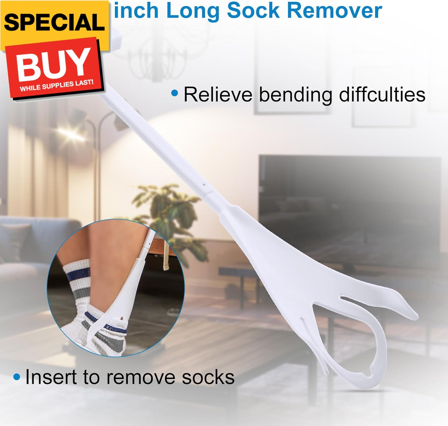 Sock Aid Kit, Flexible Sock Aid Device with Long Rope – Sock Puller aid Easy on