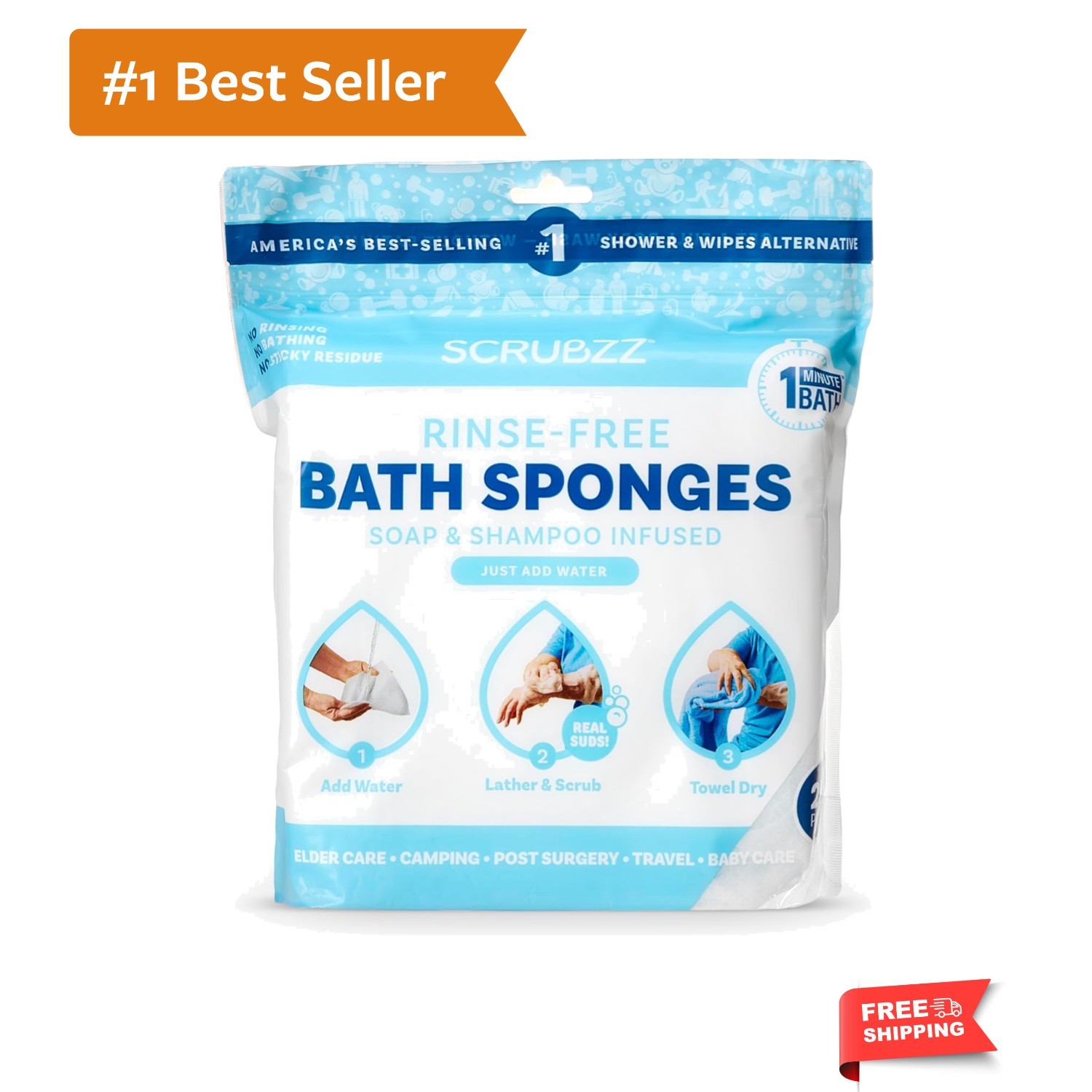 Disposable Rinse Free Bathing Wipes – 25 Pack – All-in-1 Single Use Shower Wi…