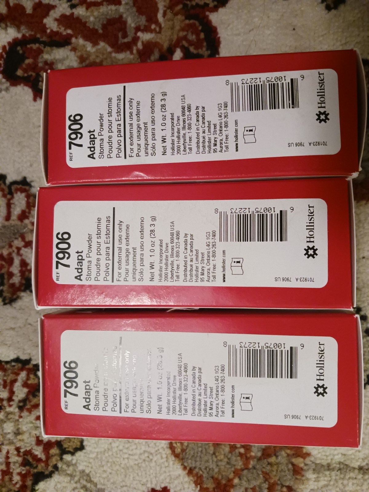 3 Hollister 7906 1oz Bottles Adapt Ostomy Stoma Powder