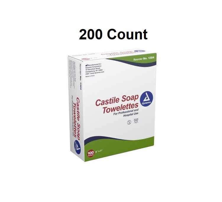 Lot of 200 – Personal Castile Soap Towelette 5″ x 7″ Individually Packet